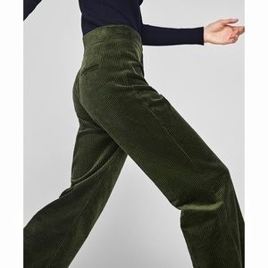 ZARA Straight Leg Corduroy Trouser Pant Sz S Green